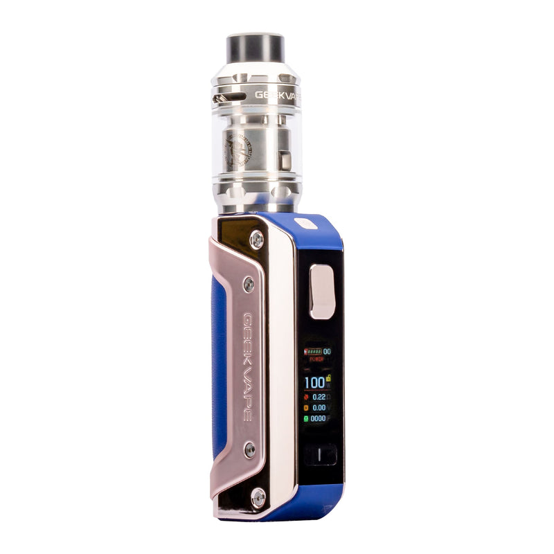 Front side image of Golden Blue Aegis Solo 3 Vape Kit.