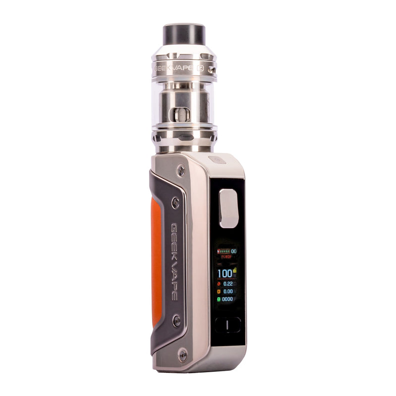 Front side image of Titanium Grey 
Aegis Solo 3 Vape Kit.