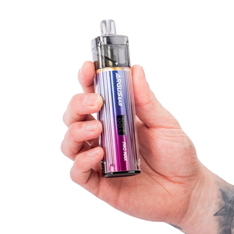 Blueberry Sour Raspberry Argus Bar Pro Max disposable vape kit in hand.