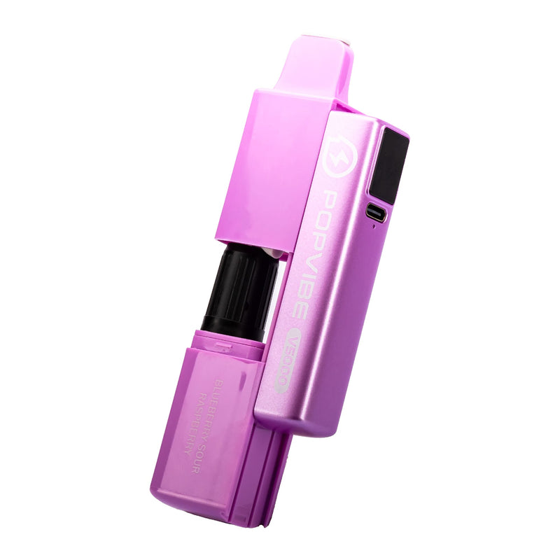 Side angled image of Blueberry Sour Raspberry Geekvape Popvibe disposable vape.