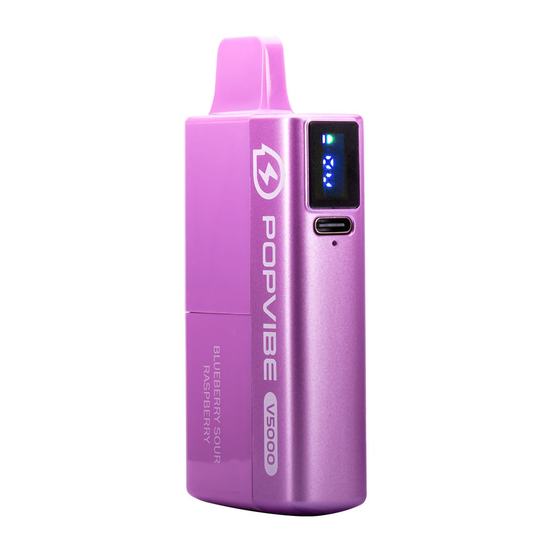 Front angled image of Blueberry Sour Raspberry Geekvape Popvibe disposable vape.