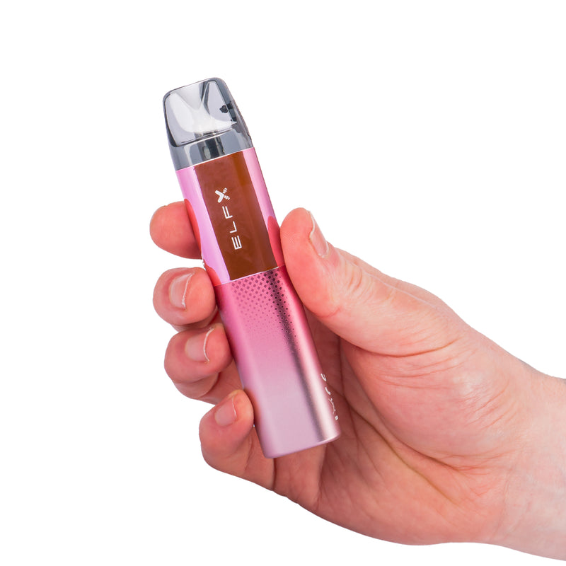 Pink Elf Bar ELFX vape kit in hand.