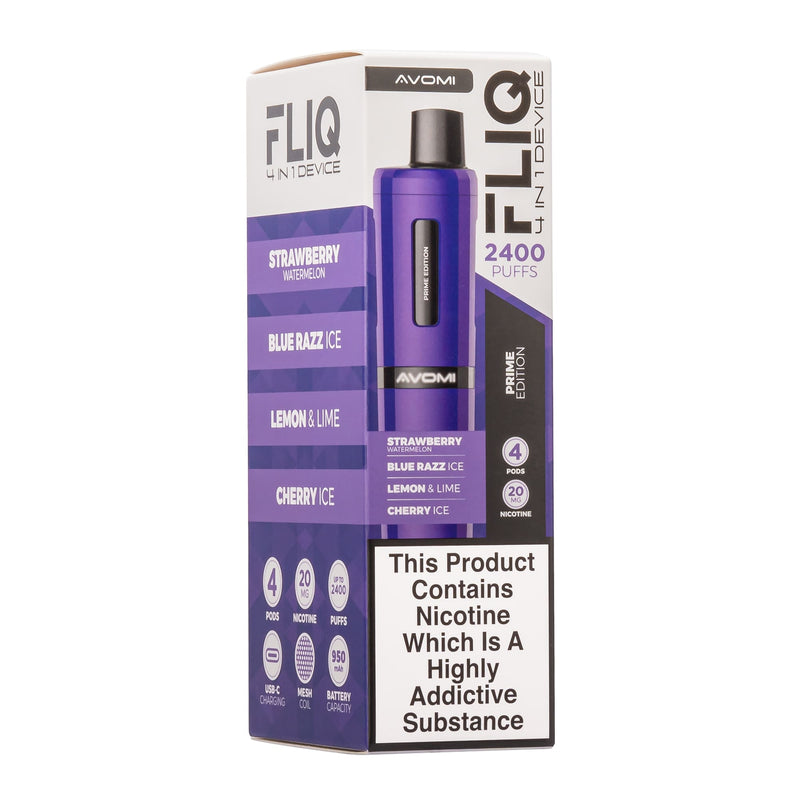 Prime Edition Avomi Fliq pod vape kit box.