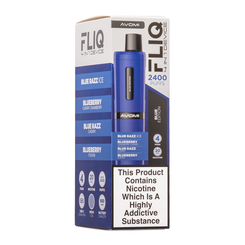 Blue Edition Avomi Fliq pod vape kit box.