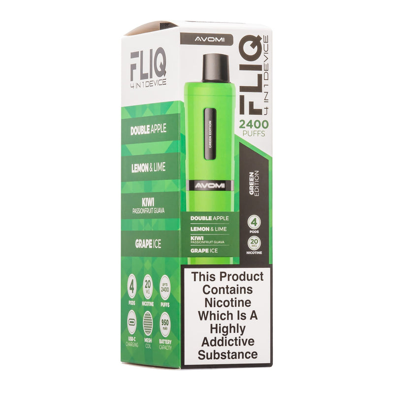 Green Edition Avomi Fliq pod vape kit box.