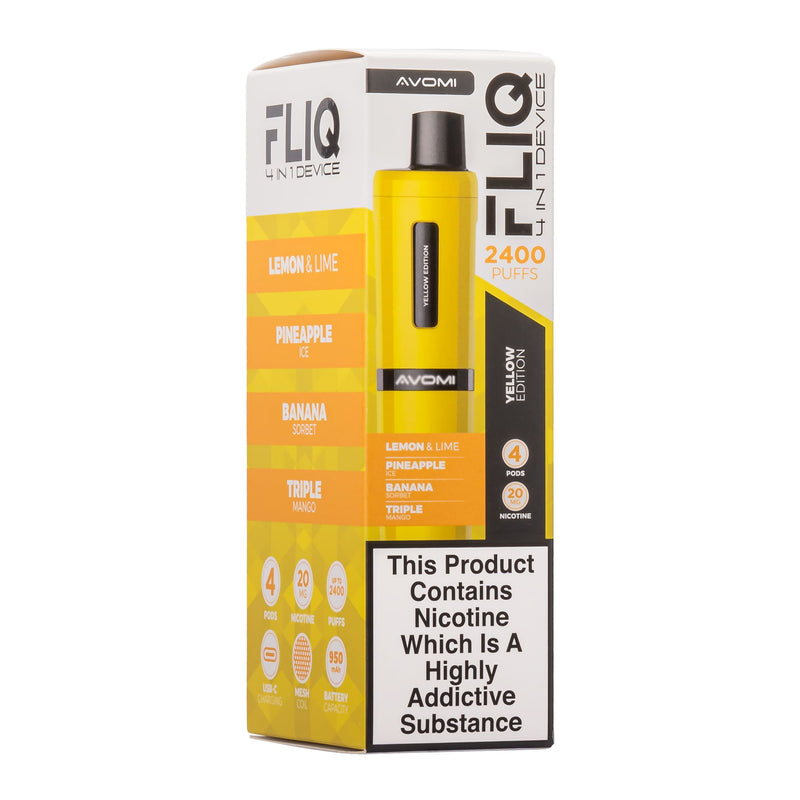 Yellow Edition Avomi Fliq pod vape kit box.