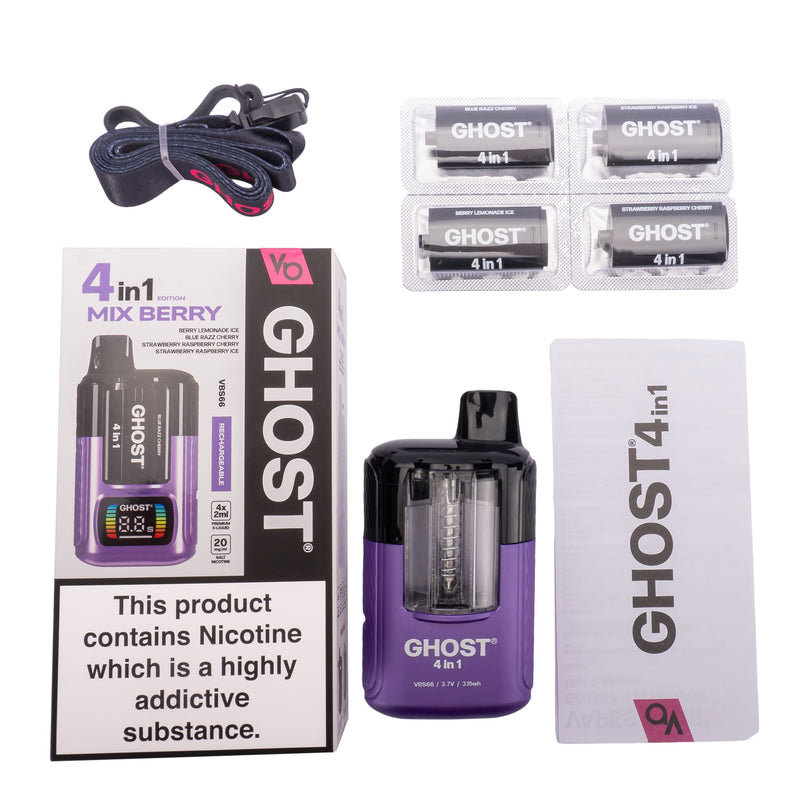 Contents of Ghost 4in1 vape kit laid out.