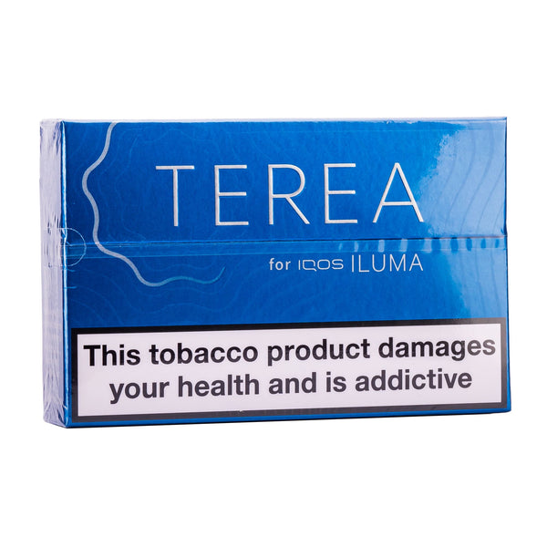 Blue IQOS Terea heated tobacco sticks box.