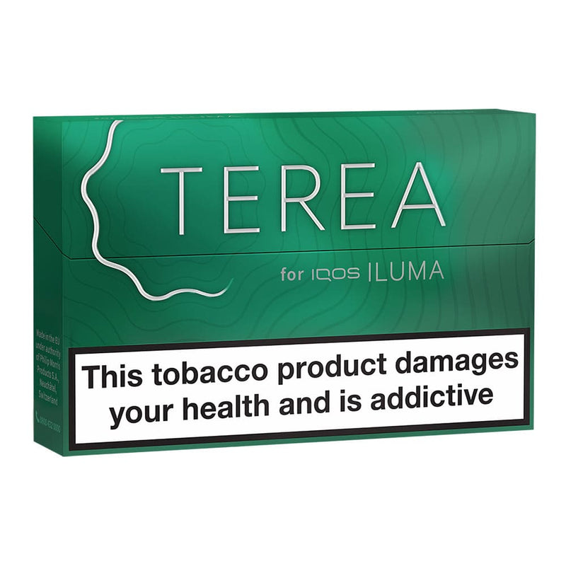 Green IQOS Terea heated tobacco sticks box.