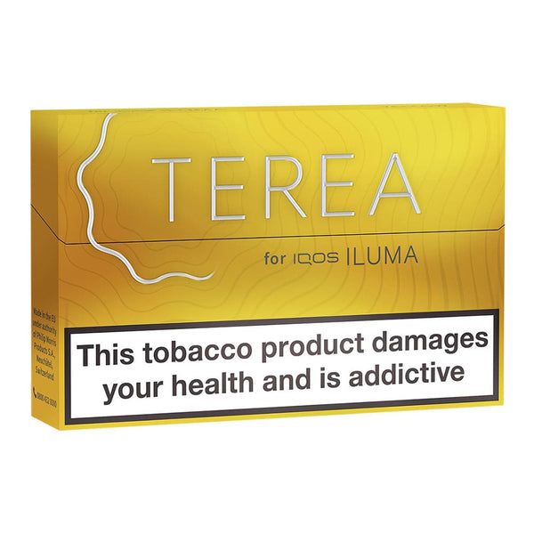 Yellow IQOS Terea heated tobacco sticks box.