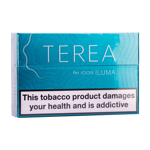 Turquoise IQOS Terea heated tobacco sticks box.