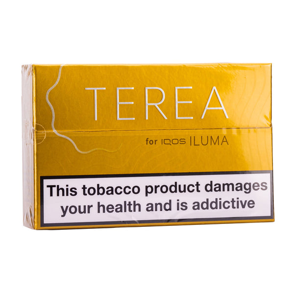 Yellow IQOS Terea heated tobacco sticks box.