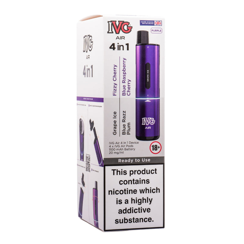 Purple Edition IVG Air 4 in 1 vape kit in box.