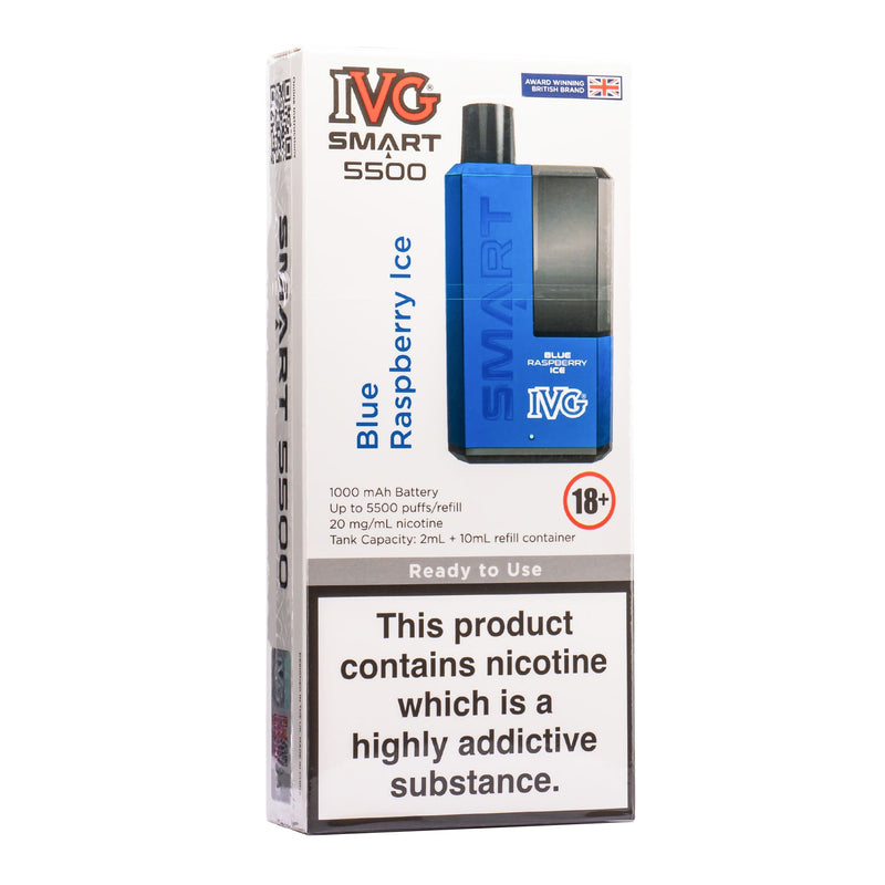 Blue Raspberry Ice IVG Smart 5500 vape kit box.