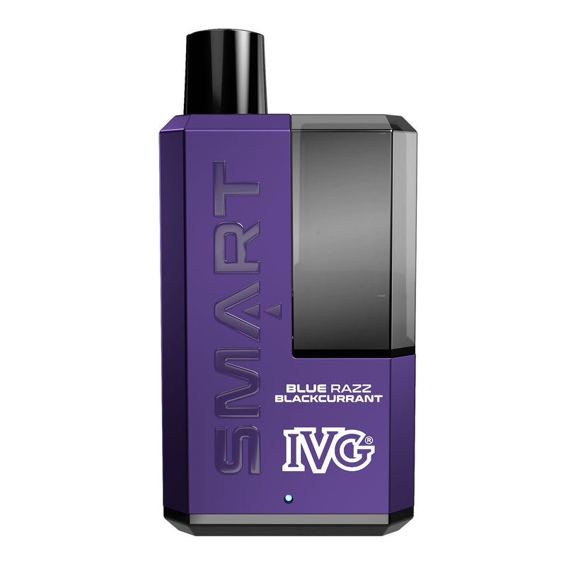 Render of Blue Razz Blackcurrant IVG Smart 5500 disposable vape device.