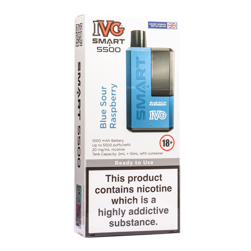 Blue Sour Raspberry IVG Smart 5500 vape kit box.