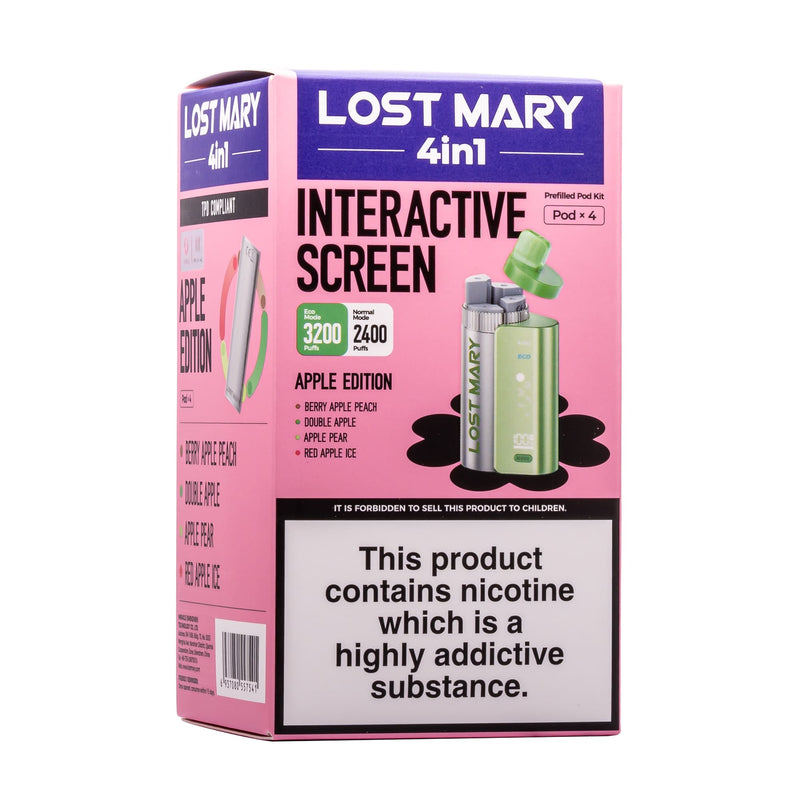 Apple Edition Lost Mary 4-in-1 disposable vape it box.