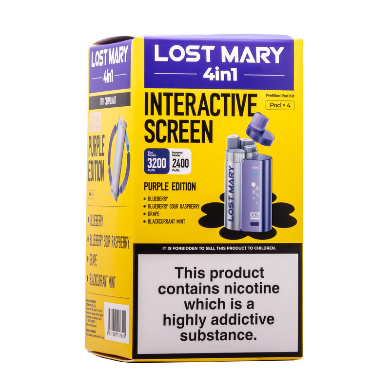 Purple Edition Lost Mary 4-in-1 disposable vape it box.