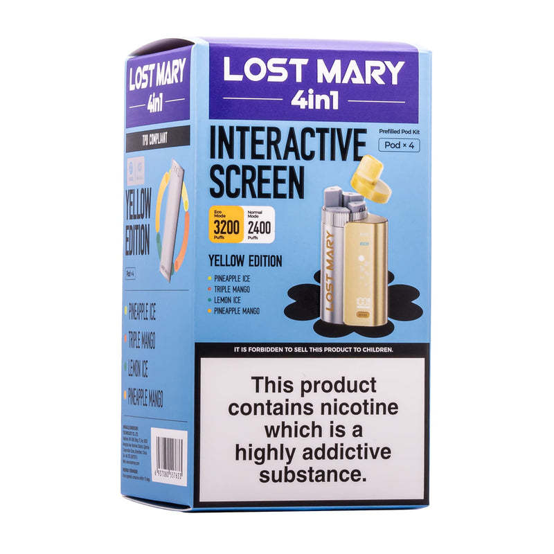Yellow Edition Lost Mary 4-in-1 disposable vape it box.