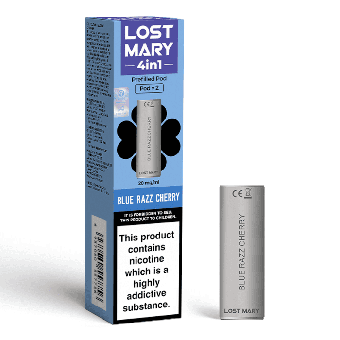 Pack of Two Lost Mary Blue Razz Cherry Prefilled Pods.