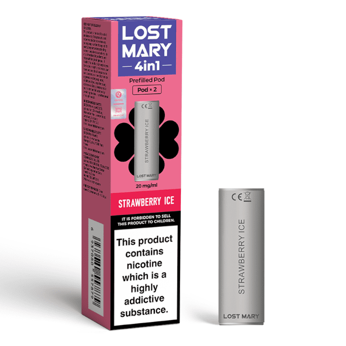 Pack of Two Lost Mary Strawberry Ice Prefilled Pods.