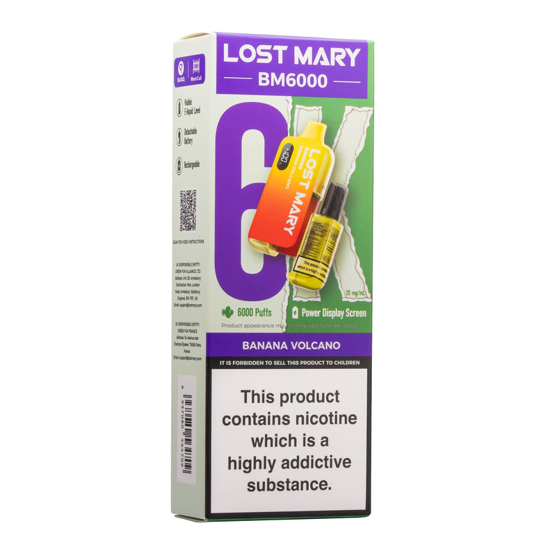 Banana Volcano Lost Mary BM6000 disposable vape box.