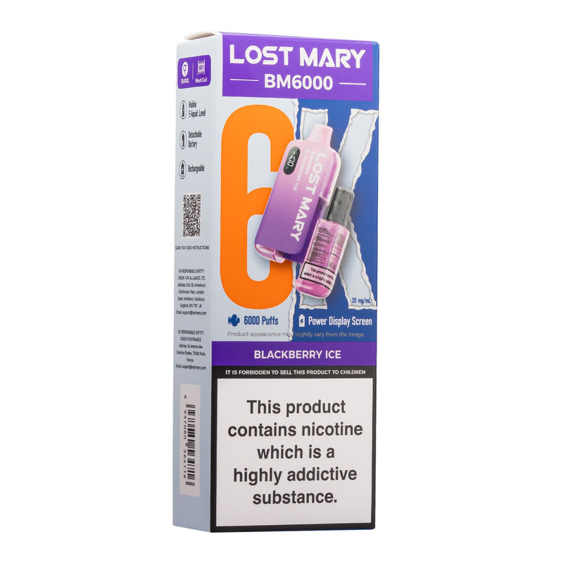 Blackberry Ice Lost Mary BM6000 disposable vape box.