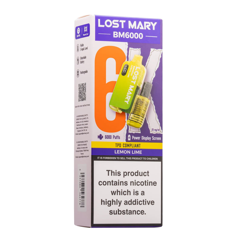 Lemon Lime Lost Mary BM6000 disposable vape box.