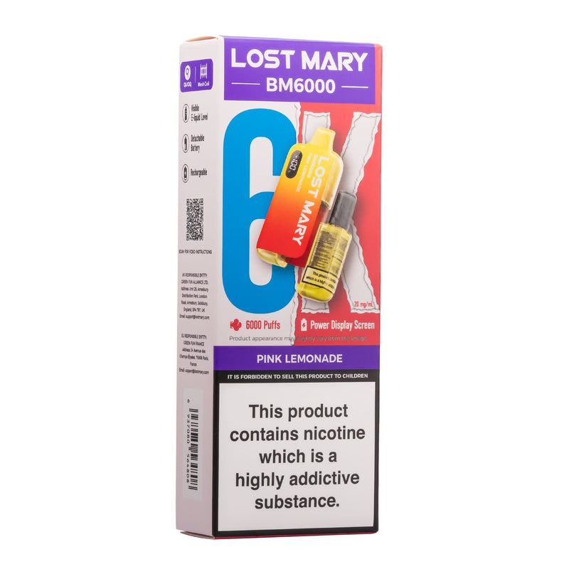 Pink Lemonade Lost Mary BM6000 disposable vape box.