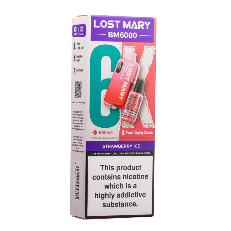 Strawberry Ice Lost Mary BM6000 disposable vape box.