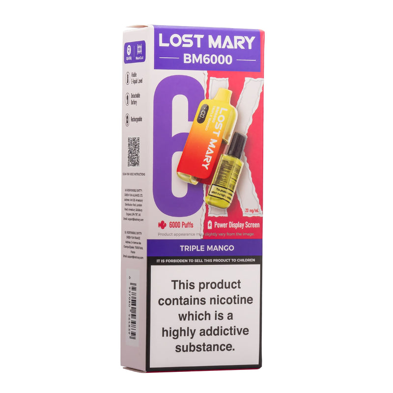 Triple Mango Lost Mary BM6000 disposable vape box.