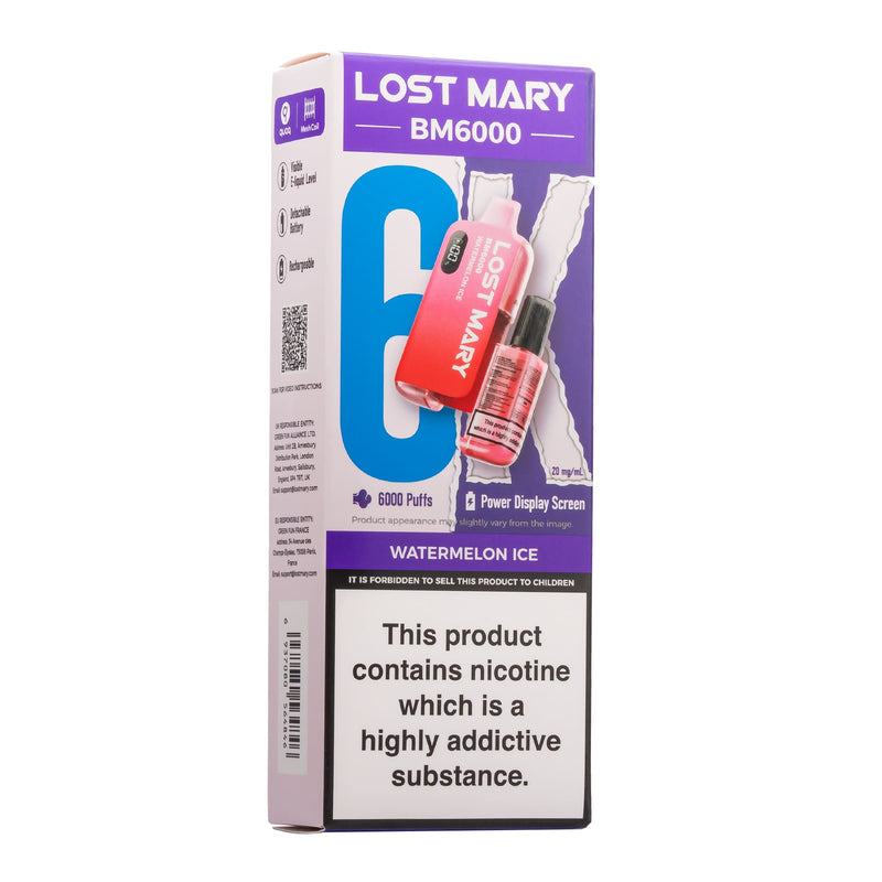 Watermelon Ice Lost Mary BM6000 disposable vape box.