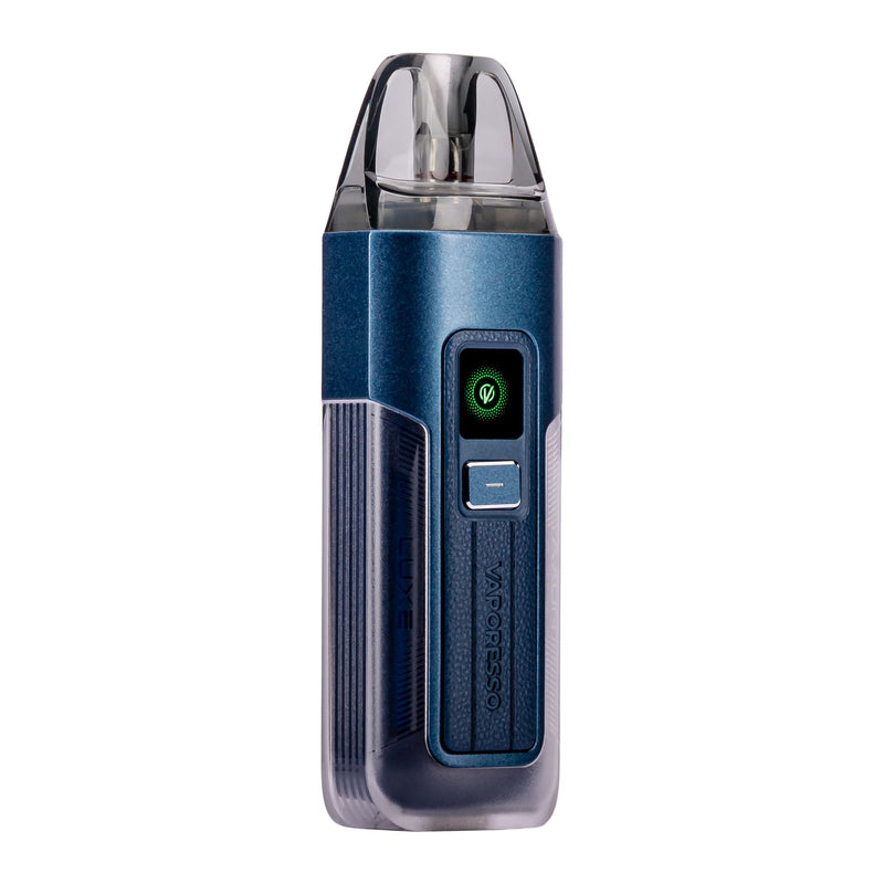 Front image of Navy Blue Luxe X2 device with pod kit.