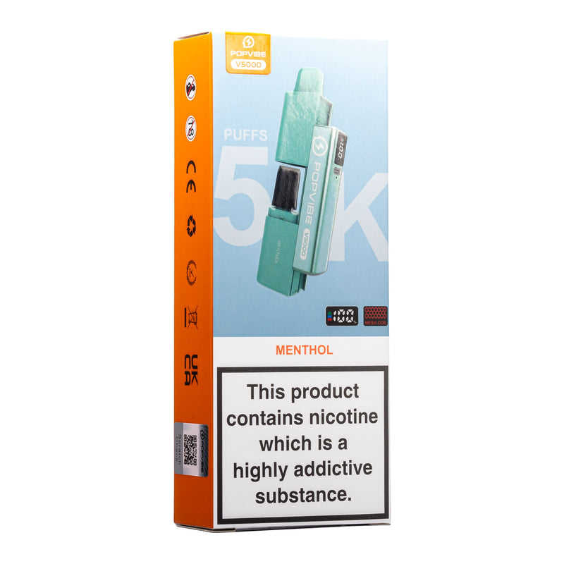 Front angled image of Menthol Geekvape Popvibe disposable vape box.