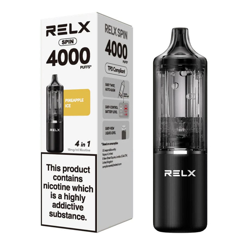 Pineapple Ice Relx Spin 4000 device with box.