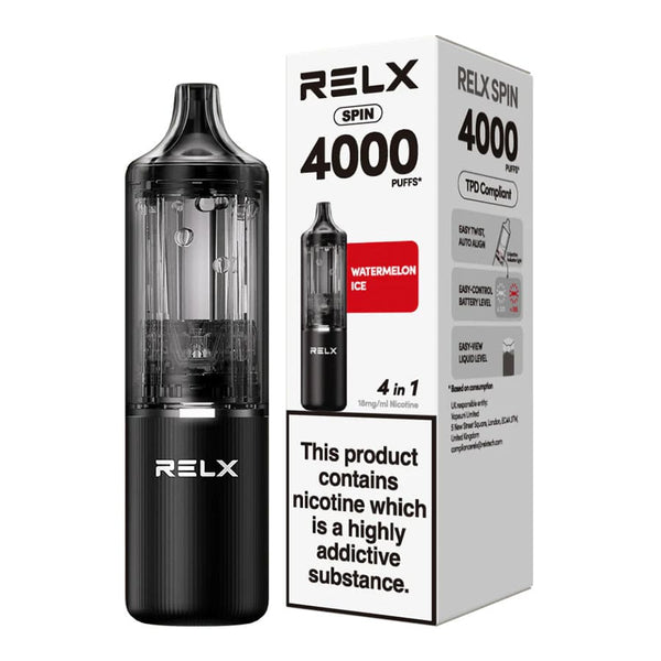 RELX Spin 4000 vape kit and box.