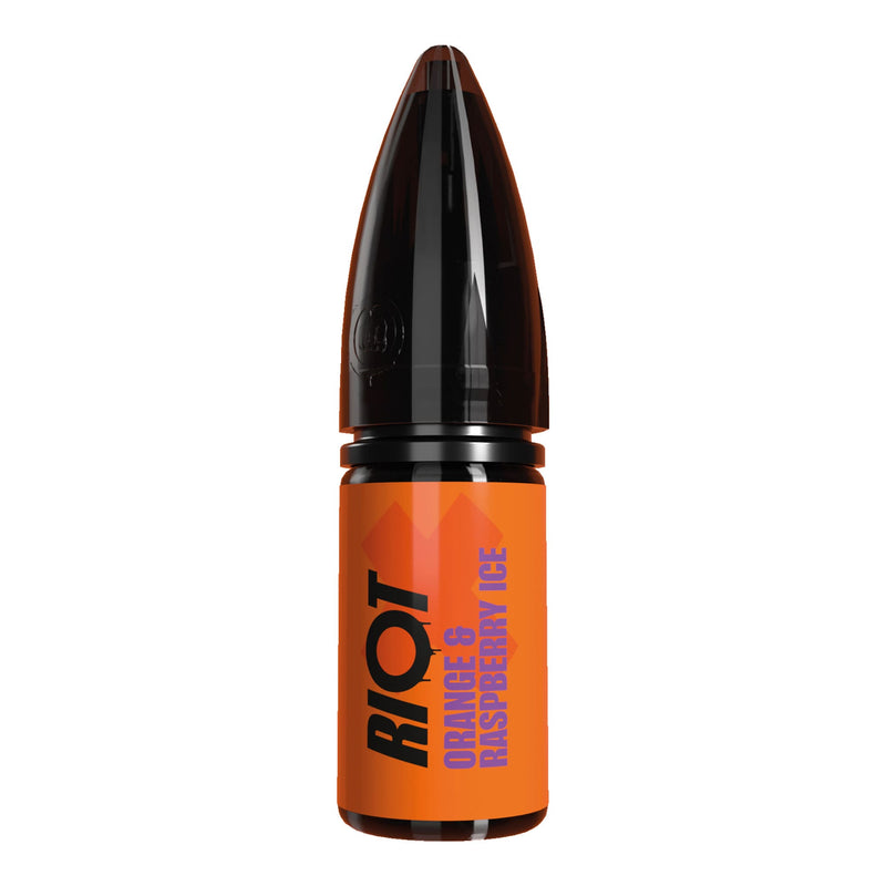 Orange Raspberry Ice Riot X nic salt e-liquid bottle render.