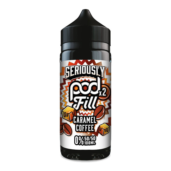 Caramel Coffee Seriously Pod Fill 100ml shortfill e-liquid bottle render.