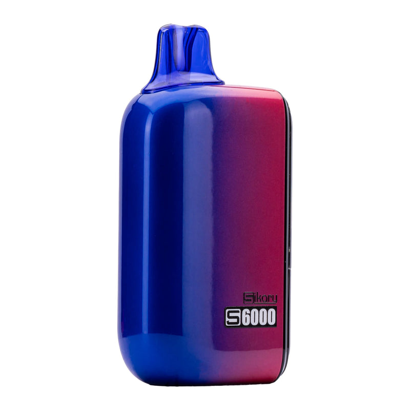 Back side angled photo of Blueberry Raspberries SKE Sikary S6000 disposable vape.