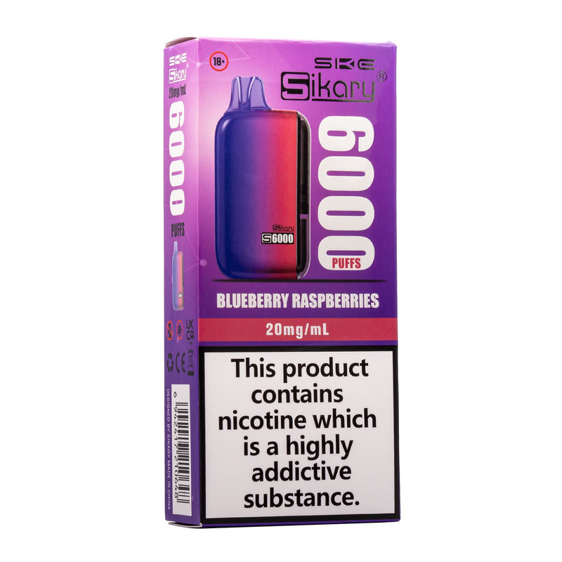 Front angled box photo of Blueberry Raspberries S6000 disposable vape by SKE.