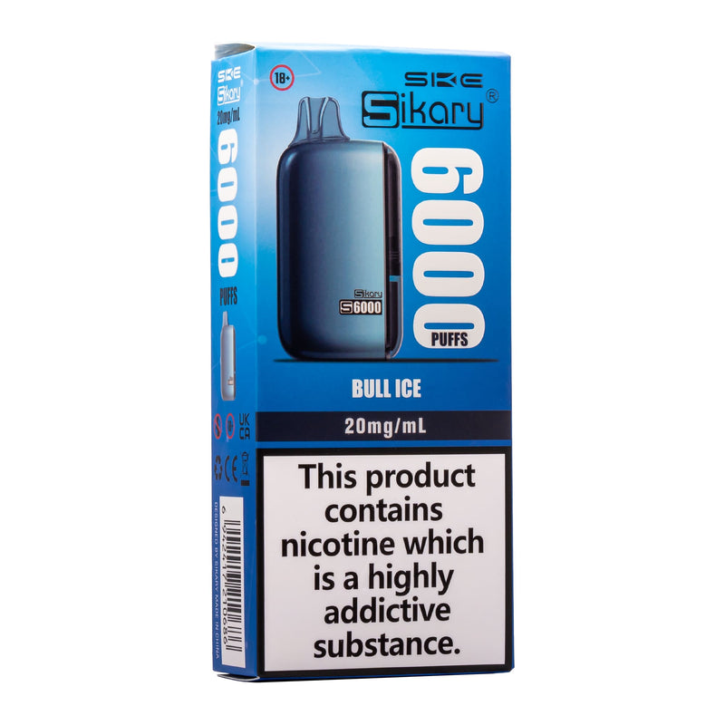 Front angled box photo of Bull Ice S6000 disposable vape by SKE.