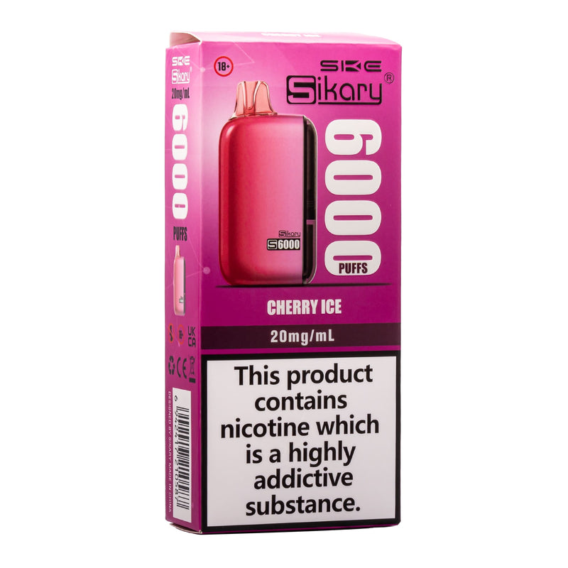 Front angled box photo of Cherry Ice S6000 disposable vape by SKE.