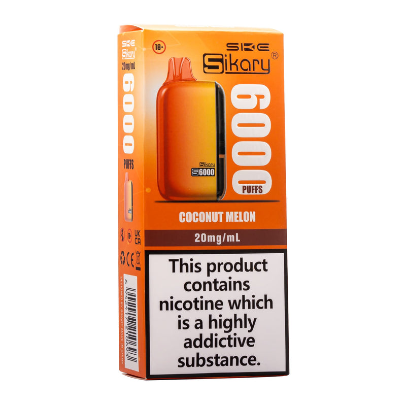 Front angled box photo of Coconut Melon S6000 disposable vape by SKE.