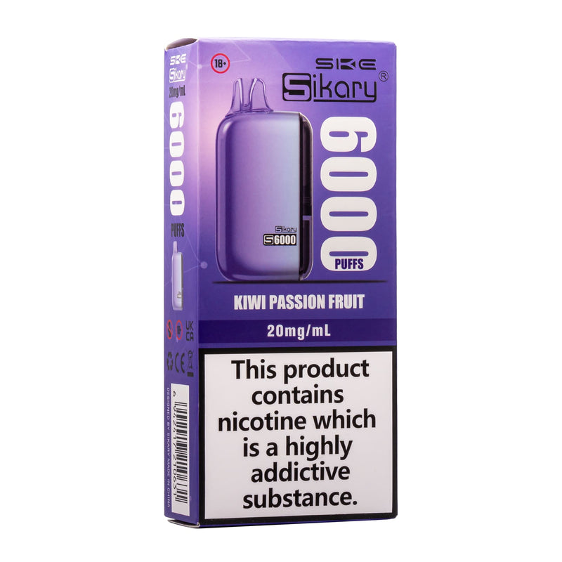 Front angled box photo of Kiwi Passion Fruit S6000 disposable vape by SKE.