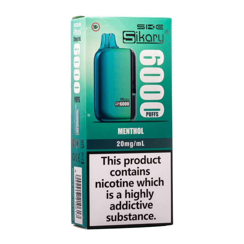 Front angled box photo of Menthol S6000 disposable vape by SKE.