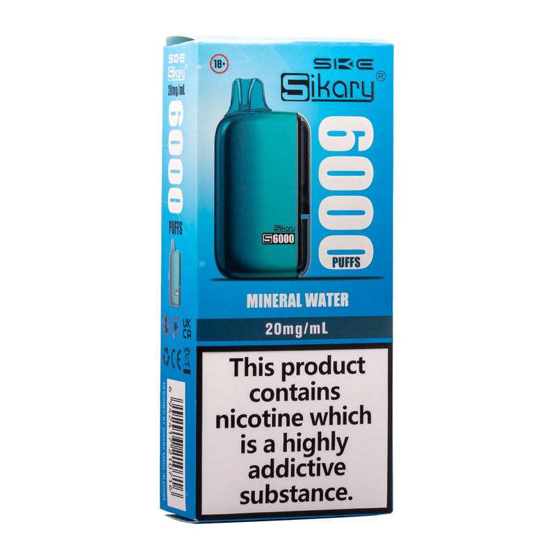 Front angled box photo of Mineral Water S6000 disposable vape by SKE.