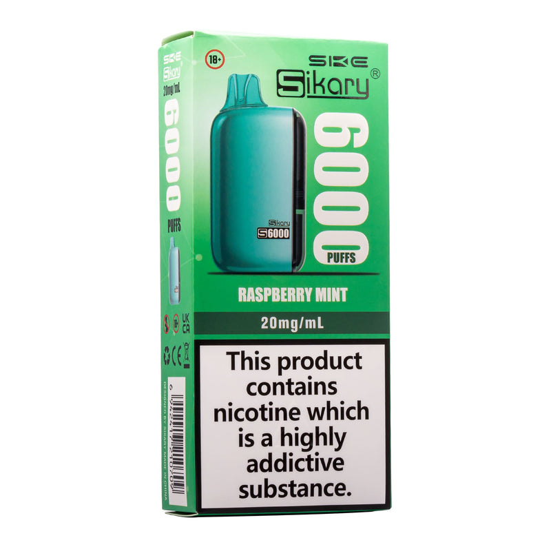 Front angled box photo of Raspberry Mint S6000 disposable vape by SKE.