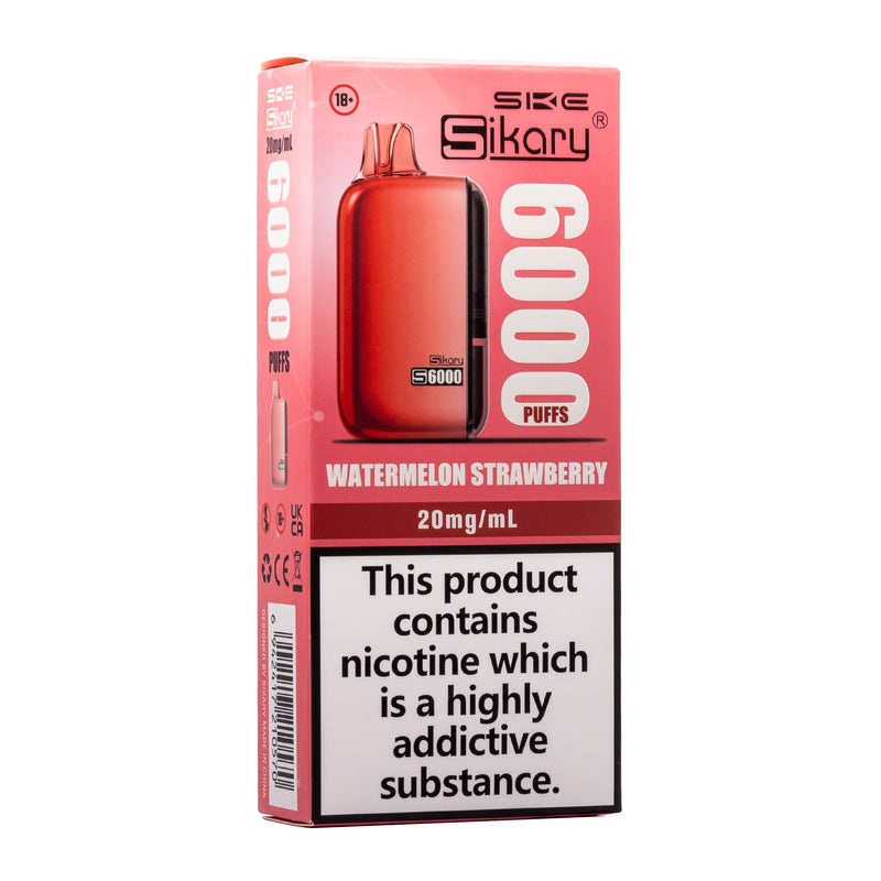 Front angled box photo of Watermelon Strawberry S6000 disposable vape by SKE.