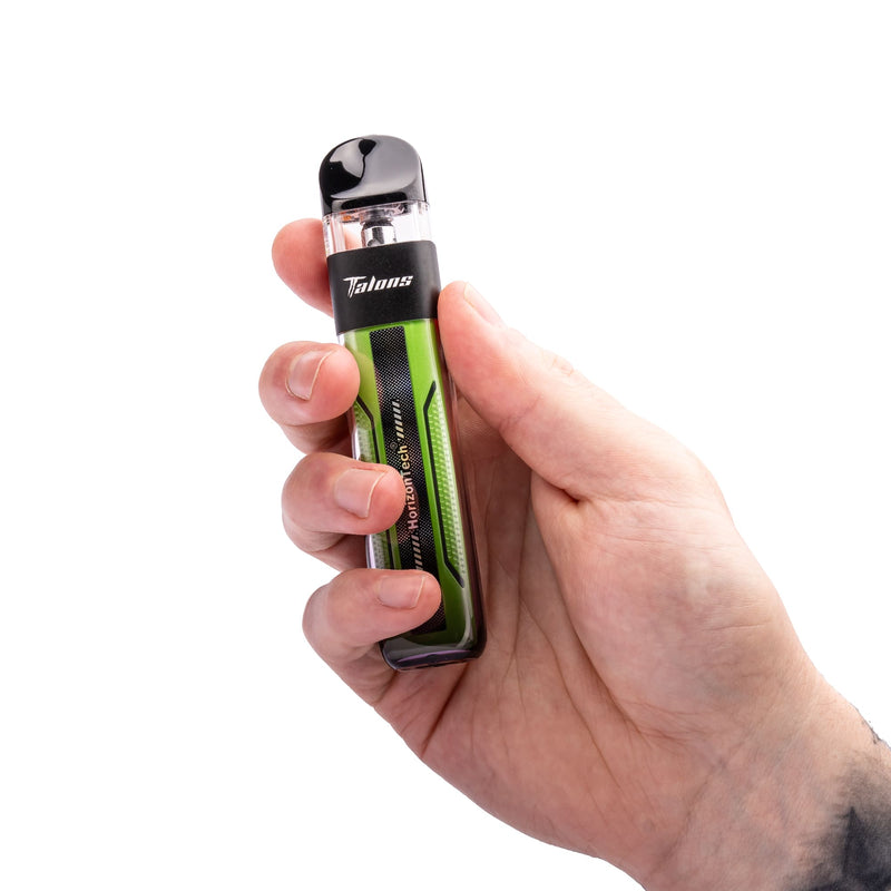 Apple green talons pod kit in hand.