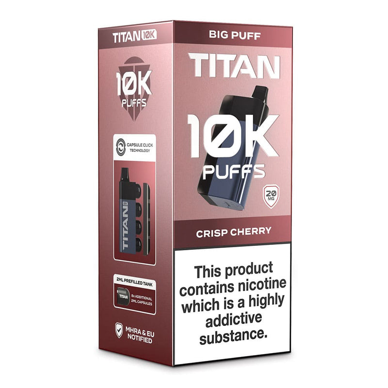 Crisp Cherry Titan 10K disposable vape kit box.